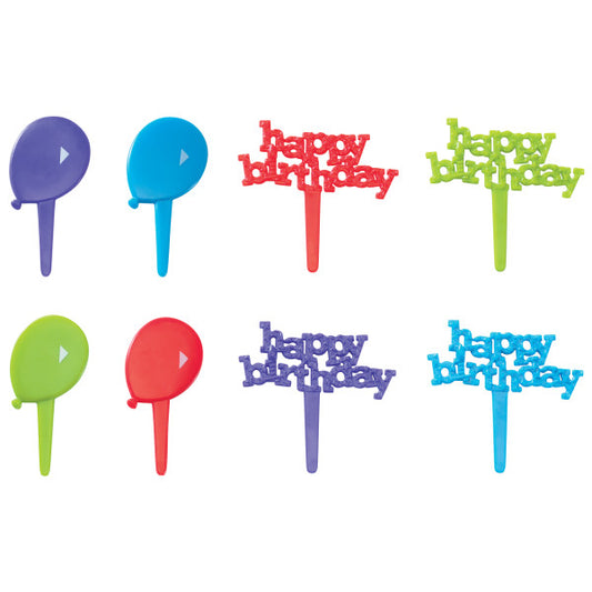 Happy Birthday & Balloons Cake Picks Pk/144