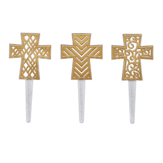 Gold Cross Assortment Cake Picks Pk/144